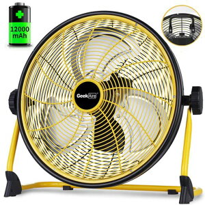 【2025新機型金属素材が強い】GeekAire工場扇業務用大型扇風機充電式扇風機災害対策41cm12000mAh最大24時間連続使用バッテリー駆動ファン風量無段階調節ACアダプタ屋外用家庭用農場用フロア…