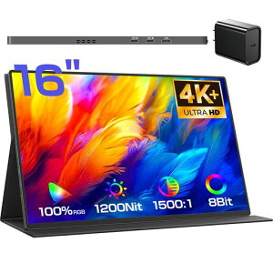 EVICIV ���o�C�����j�^�[ 4K 16�C���` �P�[�X�t�� ����� QLED �|�[�^�u�����j�^�[ ���P�x 1200NIT UHD(3840x2400) 1500:1�R���g���X�g ���o�C���f�B�X�v���C �ی�J�o�[�t�� HDR VESA�Ή� �Ǌ|���\