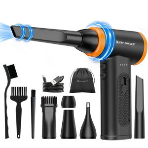 K&FCONCEPT電動エアダスターブロワー超強力120000RPM高速回転5種類ノズル無段階風量調整5000mAh大容量バッテリーUSBType-C充電式LEDデザイン3本除電ブラシ付き初心者に対応