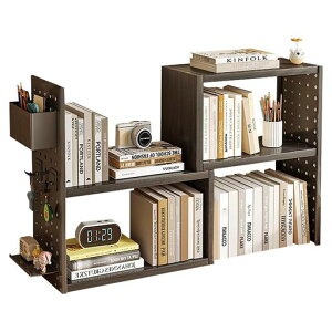 KASABULACデスク上置棚卓上ラック卓上本棚デスクオーガナイザー伸縮型本立てオフィス収納ラック穴付き置き棚飾り棚多種組み立て方式自由に調整可能な伸縮式