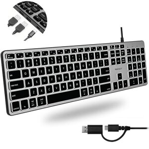 MACALLY �v���~�A���L���o�b�N���C�g�L�[�{�[�h USB�|�[�g�t�� - �ő�3��̃f�o�C�X�ɐڑ� - (USB-A 2 | USB-C�|�[�g1��) - Mac Mini/Pro iMac MacBook iPad PC�p- �t���T�C�Y