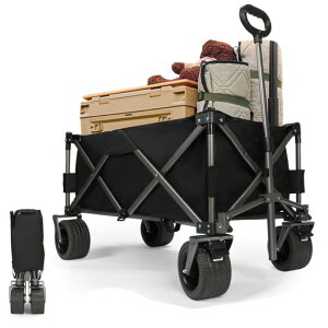 Poxvalzorキャリーワゴンキャンプカートアウトドアワゴン折りたたみ150Lキャンプギアコンパクト耐荷重150kg台車自立式収納キャリーカートショッピングBBQ釣りキャンプアウトドア運動会用な…