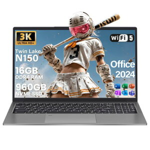 �y2026�ŐV�m�[�g�p�\�R���zOffice2024���� 16�C���` �m�[�g�p�\�R�� N150 �C���e�� (6500Y/8100Y��葬�� 4�R�A/4�X���b�h) �ő�3.6GHz 16GB DDR4 960GB NVME SSD Win11 180°�J��