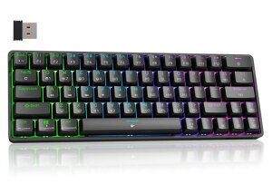 DieryaDK63ワイヤレスゲーミングメカニカルキーボードBluetooth/2.4G/有線接続赤軸メカニカルスイッチ60%キーボードRGBバックライト全キー無衝突英語配列Windows/Mac対応(ブラック赤軸)