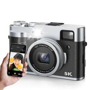 5Kデジカメスマホに送れるデジタルカメラ4800万画素30fpswifi機能レトロ6軸手ぶれ補正前後デュアルレンズフラッシュ自撮り初心者学生ビログ用黒+32gメモリカード