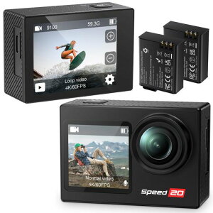 Hiicam Speed20 �A�N�V�����J���� �E�F�A���u���J���� 4K/60fps �������掿 6��EIS��u���␳�E�F�A���u���J���� �����J���� �X�|�[�c�J���� �h���P�[�X�t����40m�h�� �{��10m�h�� 1350mAh��e�ʃo�c