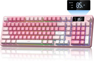 Womier DK98pro �L�[�{�[�h 98�L�[ �Q�[�~���O�L�[�{�[�h ���C�����X �É��L�[ �e���L�[�t�� 3���[�h�ڑ� BT5.0/2.4GHz/USB-C �N���[�~�[�ł��킢�� RGB�o�b�N���C�g ���f�B�A�m�u OLED�X�N���[���t��