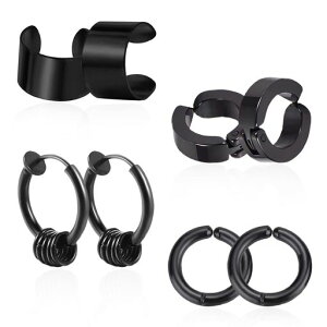 �C���[�J�t�C�������O�����Y�t�F�C�N�s�A�X�m���z�[���s�A�X���f�B�[�X�l�Cearringsformenandwomen�����p�T�[�W�J���X�e�����X316L�����A�����M�[�Ή��V���o�[�u���b�N�S�[���h(4�Z�b�g