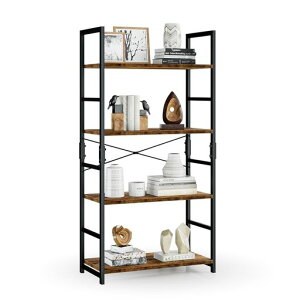 APPOLYNオープンシェルフ本棚ラック4段本棚フリーラック棚多機能収納ラック幅60x奥行30x高さ120cm木製ラック寢室リビングルームホームオフィスレトロ