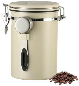 Hoffnugshweenコーヒー豆保存容器キャニスター密閉容器1800mlステンレス錆びにくい日付表示スプーン付き500g高密閉性鮮度保持茶筒コーヒー粉お菓子砂糖ナッツ香辛料食品貯蔵タンクコンテナ…