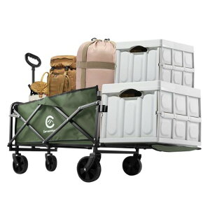 Carrauntoohillアウトドアワゴン【後部展開可】100L大容量輕量折りたたみキャリーカート耐荷重150KGキャリーワゴンキャンプ用品長物対応全地形対応コンパクトに収納できキャンプBBQ釣り買い…