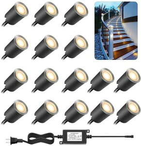 ウッドデッキライトSMYlighting地中埋込型ライトローボルトライト屋外明るい防水屋外電球色LEDコンセント付き16灯コネクター式設置超簡単DC12VコンパクトDIY照明mini16個・セット日本語説明書…