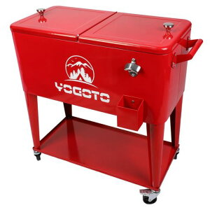 YOGOTOカート型クーラーボックス80Lキャスター付き長時間保冷保温ローリングクーラーボックスキャンプ大型保冷BOXクーラーカートアウトドアスチールフォームクーラー栓抜き付きトレー付…
