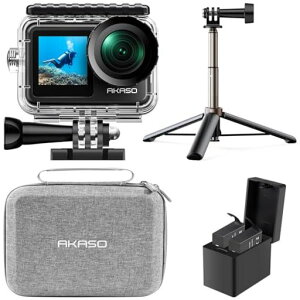 AKASO Brave 7 LE �A�N�V�����J���� 4K60fps 20MP IPX7�{�@�h�� �����J���� �Z����Ԃ�␳ �A�N�V�����J�� �f���A���J���[ �^�b�`�p�l���� �^�C�����v�X WiFi/Type-C�O���}�C�N�Ή� 1350mAh�o�b�e���[2��