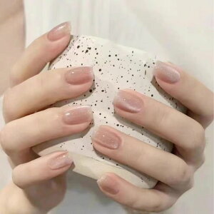 Fuyunohiネイルチップショート24枚セット両面テープ付きつけ爪キラキラネイルチップシール強力ネイルアイテム簡単に貼る耐久かわいい大人