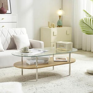 【ナチュラル】OSJセンターテーブルローテーブル組立て簡単センター二段収納強化ガラス収納付きおしゃれリビング一人暮らしガラス天板スチール脚モダンダイニング