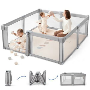 Sweebyベビーサークル折りたたみ式一体型メッシュ仕様室内外兼用ジッパー付きドア&底部仕切り付き組立不要トラベルバッグ・歩行練習リング付おしゃれデザイン出産祝いにも最適(ライト…