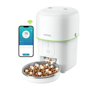 Yuposl自動給餌器5GWiFiスマホ遠隔操作音声録音定時定量自動餌やり機2L容量2WAY給電手動給餌猫中小型犬用ステンレス製ボウルお手入れ簡単犬用ペット給餌器アプリ対応留守も安心