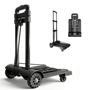 MOONLENCEキャリーカート台車折りたたみコンパクト軽量静音固定ゴムロープ付4輪アウトドアショッピング荷物運び引越し自在キャスター付き