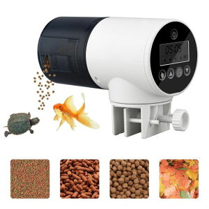 BlueFire魚自動給餌器餌やり器オートフィーダー熱帯魚金魚水族水槽用多段階&多回転数自動餌やり機配給量調節可能静音留守中の餌やりホワイト