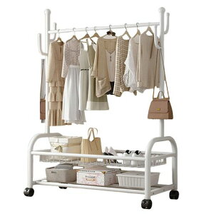 ハンガーラックおしゃれ頑丈キャスター付き棚付きパイプハンガー組み立てが簡単高耐荷重倒れない防サビ洋服ラック大容量幅100cm多機能収納両側のフック付き洋服掛け家庭、個人、子供…