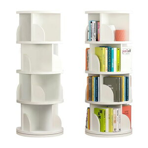 Fuwata本棚回転式本棚4段大容量直径46CM漫画絵本棚タワーラック隙間収納文庫本ブックシェルフ収納棚省スペースCD/DVDラック(ホワイト4段)
