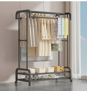 Wallfireハンガーラックパイプハンガーラック頑丈洋服ラックスリムハンガーラックおしゃれ洋服掛け衣装ラック服かけスタンドかんたん組み立て多機能収納頑丈キャスター付き棚付き幅46x…