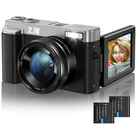 SIXTARYデジカメ2.7K4800万画素デジタルカメラビデオカメラYouTube用Vlogカメラ3インチ大画面32Gカードバッテリー2個付き銀