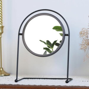 Browgrow卓上鏡金属卓上ミラー化粧鏡スタンドミラーメイクミラー卓上置き鏡360度回転おしゃれ(円型ブラック)