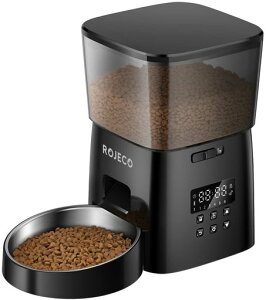 ROJECOタイマー式自動給餌器猫餌詰まり防止透明タンク多頭飼いに向け自動餌やり器2L容量1日6食じどうえさやり2WAY給電手動給餌可日本語説明書付き