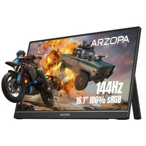ARZOPA 16.1�C���` �Q�[�~���O���j�^�[ 144Hz ���o�C�����j�^�[ �t��HD IPS�����p�l�� �����X�^���h�t HDR�Ή� �u���[���C�g�y�� Switch/PS5/PC�Ή� USB/Type-C/mini HDMI Z1FC