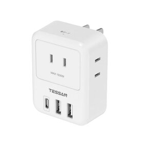 電源タップ USB-C付き TESSAN コンセント タップ 3個AC口 2個USB-Aポート 1個TYPE-Cポート 蛸足 分岐 雷ガード付 ホワイト 日本国内でのみ使用可能