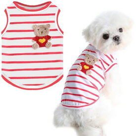 ABRRLO 犬 Tシャツ ストライプ コットン ペット タンクトップ 袖なし 犬 猫 ベスト 可愛い 小型犬用 犬服 ドッグウェア 春夏用 柔らかい 通気性(レッド L)