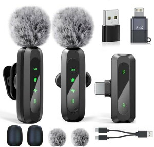 【2025業界新設計3in1】ピンマイクiPhone/Type-CAndroidスマホ対応2人同時使用伝送距離25m瞬時接続5XLED指示灯搭載ノイズ軽減音画同期超ミニクリップ式プラグ&プレイAPP不要9時間連続使用