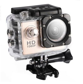 スポーツカメラ ULTRA HD VGA 12M 2インチスクリーン アクションカメラ 90度広角 水中30M 防水ハウジングケース/アクセサリーキット付き 極限運動カメラ(ゴールド)