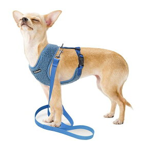 SUNGROO小型犬 胴輪 ペット用 ソフト 中型犬 猫ハーネス リードセット 通気 可愛い 散歩 用 反射光 ソフト 保温 (ブルー S)