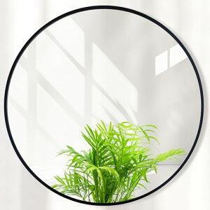 鏡壁掛けミラー丸鏡円形ミラーバスルーム鏡ウォールミラーアルミフレーム化粧鏡玄関洗面トイレ(ブラック直径50cm)