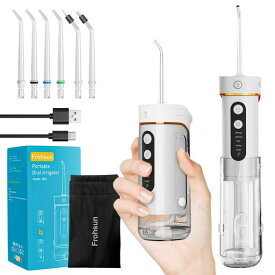 口腔洗浄器 ポータブル口腔洗浄機器 替えノズル6本5種類の水流モード USB充電式携帯型 IPX7防水 (ホワイト)