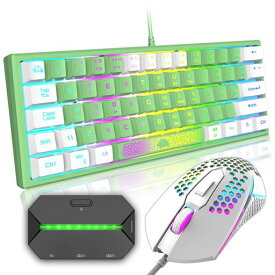 ZIYOU LANG ゲーミングキーボード マウス コンバーター セット テンキーレス 62キー 60% 静音 コンパクト 有線 USB接続 ゲーム機専用コンバーター付き RGBバックライト 19キー防衝突