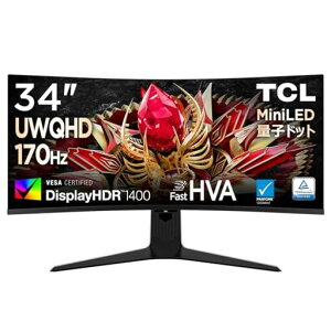 TCL�ʎq�h�b�gMiniLED���j�^�[34�C���`34R83Q�p�ȗ�1500R�Ȗ�UWQHD170HzFastHVA�p�l��1ms�����HDR1400Pantone�F��HDMI2.1DP�ȒP�ڑ�������Əc����]