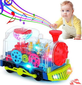 子供 おもちゃ電車 おもちゃ 透明な機械式歯車のおもちゃ、ライトと音楽を備えたユニバーサルな車のおもちゃ、自動的に障害物を回避する、インタラクティブな学習と開発のおもちゃ、LEDライト付き 音楽 透明ケース