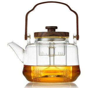 ポカロティー耐熱ガラスティーポット1090ml蒸し茶・煮出し茶両用透明デザイン木製ハンドル付きガラス茶こし付き直火対応おしゃれ急須工芸茶ハーブティー用ギフト向け和風茶器