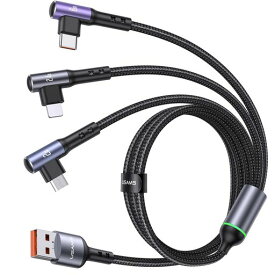 ENABLINK 互換性/置換可能 充電ケーブル3IN1 66W急速充電 1.2M 3台同時給電可能 L字ゲーム用 高速データ転送 充電コード PH0NE/タイプC/マイクロUSBケーブル 一本多役 LEDライト付き 断線防止 USB TYPE-C