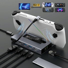 【2025新設計】ROGAllyX/LegionGo/SteamDeckOLEDドック7-IN-1USB-CハブドッキングステーションHDMI4K@60HzRJ45100WPD充電M.2ハードドライブベイ