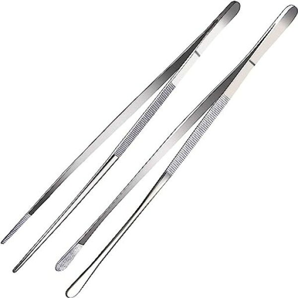 30cm(12インチ)ステンレス製長尺調理ピンセット2個セット 極細先端で食材掴みやすい、バーベキュー・揚げ物調理に最適なキッチントング