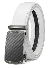 [CHAOREN] ベルト メンズ 革 オートロック式 穴なし - 紳士用 ビジネス スーツベルト - 大きいサイズ 微調整可能 - 使いやすい アジャスターベルト ギフトボックス付き(白)