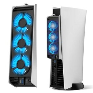 JUSPRO PS5�p ��p�t�@�� ���^ - LED ���C�g�EUSB 3.0 �ڑ��E�ᑛ�� PS5 �f�B�X�N/�f�W�^���ŋ��ʑΉ��yPS5 Slim/PS5 Pro��Ή��z
