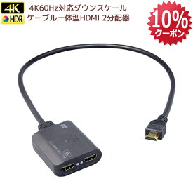 【9/19 20時〜 最大10%OFFP 2倍】4K 60Hz ケーブル一体型 1入力2出力 HDMI分配器 ダウンスケール RS-HDSP2C-4K HDMI 分配器 1入力2出力 同時出力 HDMI 分配器 同時出力 分配器 HDMIケーブル HDCP 2.2 18Gbps HDR対応 複数 HDMI ダウン スプリッター 4Kチューナー