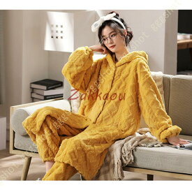 パジャマ ガウン あったかい ルームウェア フード付き お風呂上り バスローブ ふんわり もこもこ フランネル 部屋着 前開き ポケット付き 防寒 羽織り