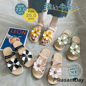 フラットサンダル フラワーストラップ 2way レディース ビーチサンダル かわいい 花柄 カラーサンダル 歩いやすい スリッパ